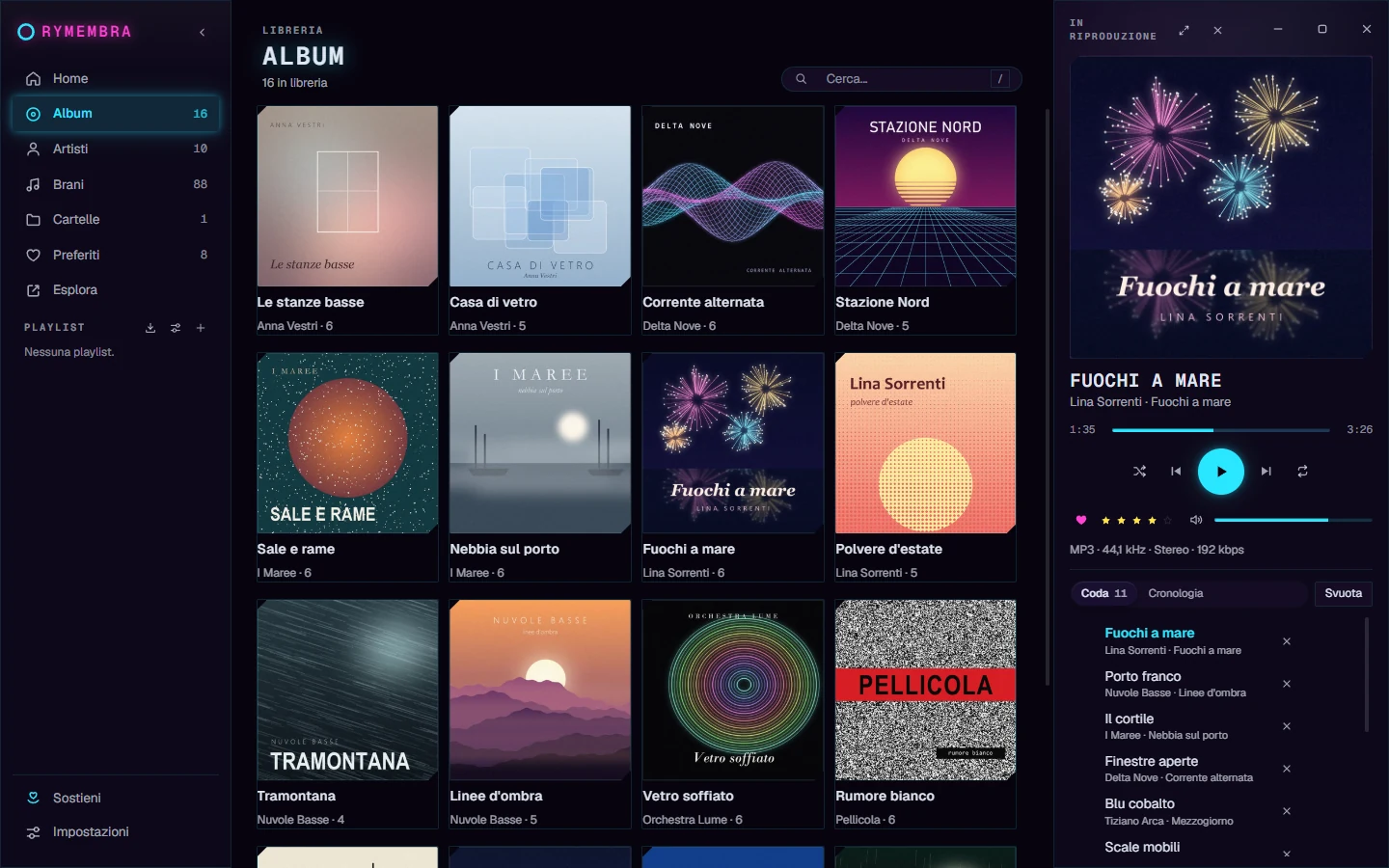 Dasselbe Album-Raster mit dem Skin Neon